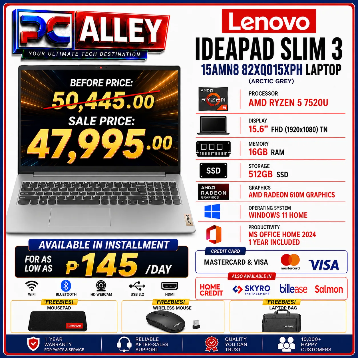 Lenovo IdeaPad Slim 3 15AMN8 82XQ015XPH Laptop