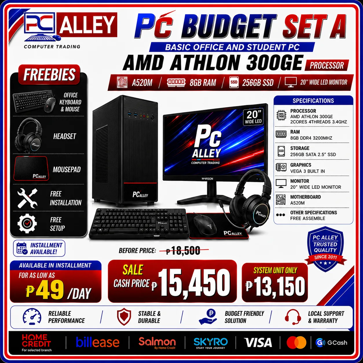 Computer Stff PC Alley Budget Set A – AMD Athlon 300GE — ₱15,450 | PC Alley