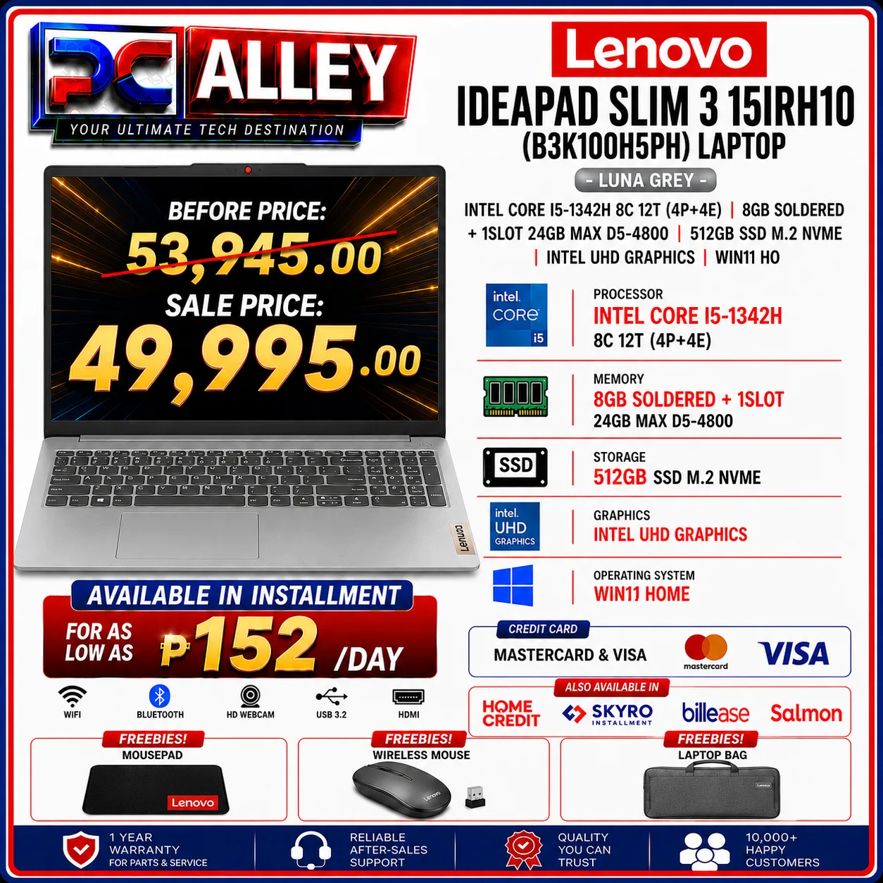Lenovo IdeaPad Slim 3 15IRH10 B3K100H5PH Laptop