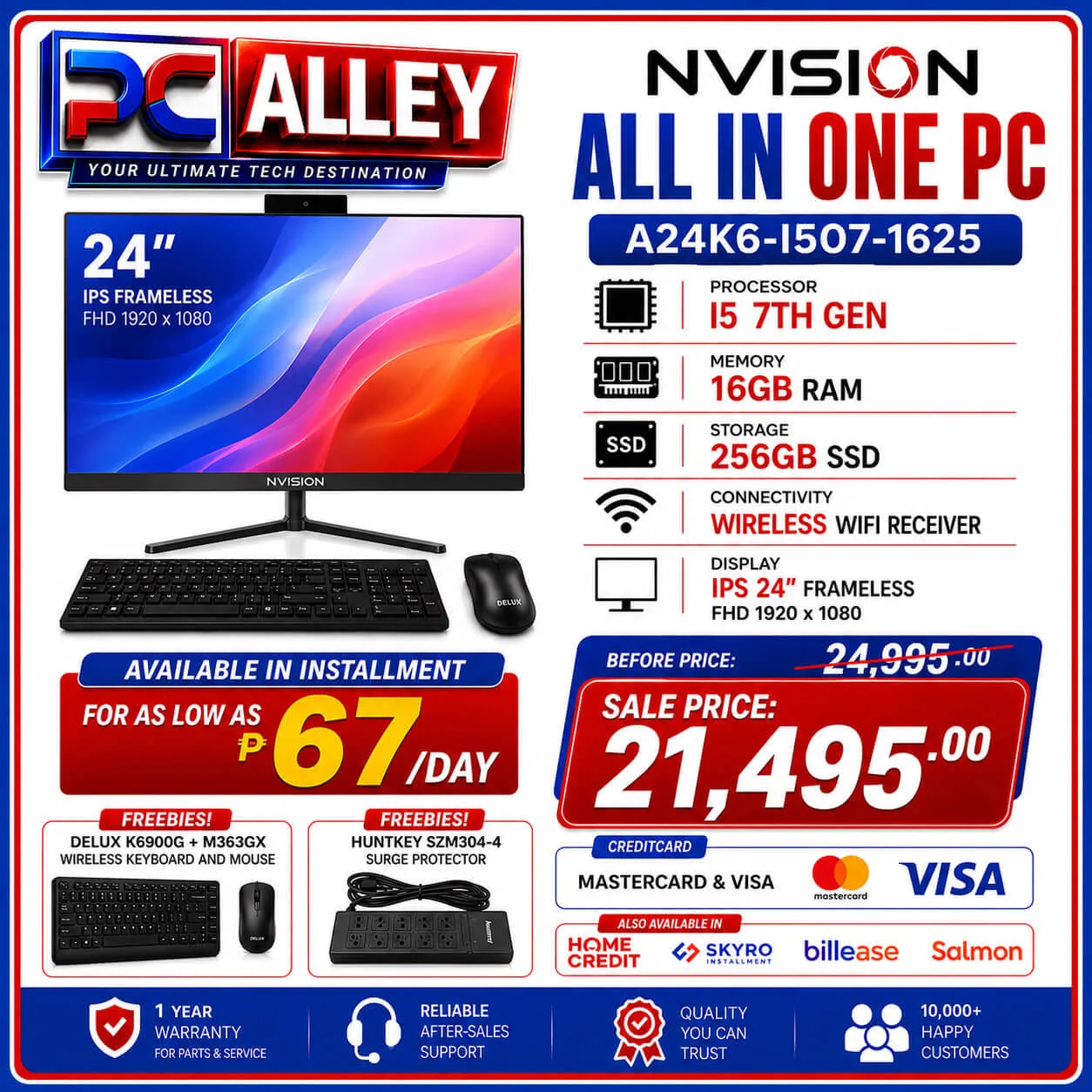 NVISION ALL IN ONE PC A24K6-I507-1625 I5 7TH GEN